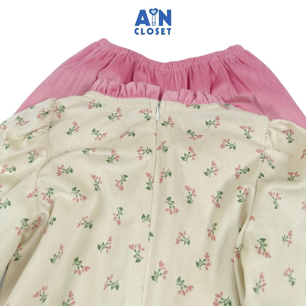 Bộ Áo Dài bé gái họa tiết Hoa Nhí Hồng Cotton Nhung - AICDBGTVKH3L - AIN Closet