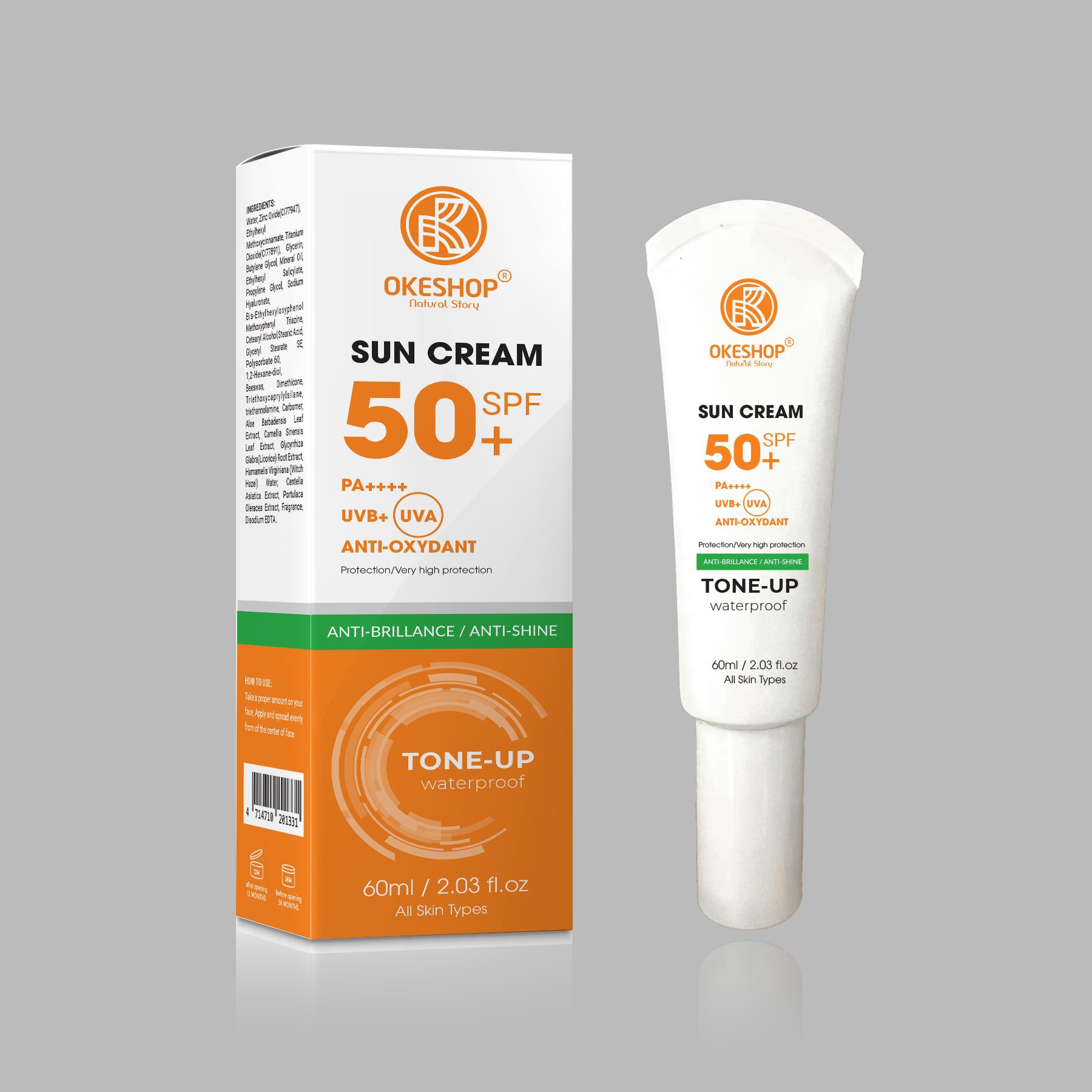 Kem Chống Nắng OKESHOP 60ml SPF 50+ PA++++ Anti-oxydant Tone - Up - Bảo Vệ Da Tuyệt Đối - Anti-Brillance / Anti-shine