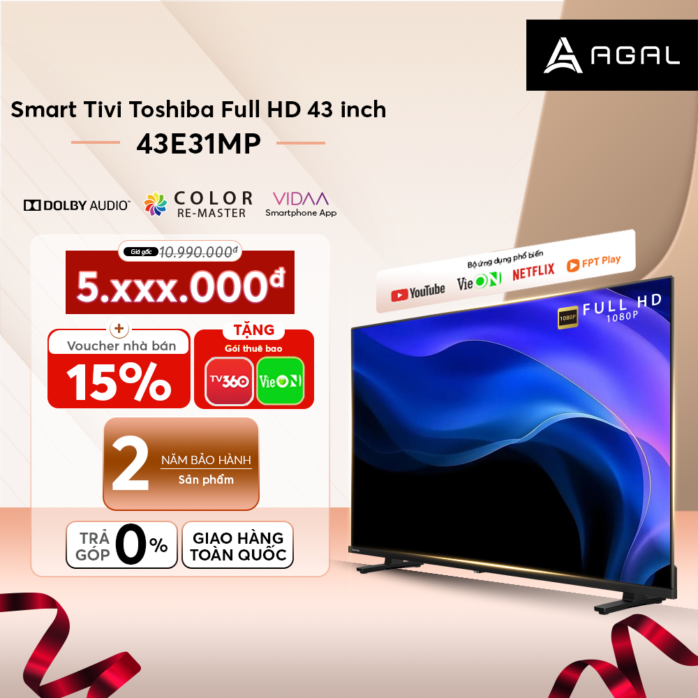 Smart Tivi Toshiba 43 inch Full HD 43E31MP, Lắp Đặt Toàn Quốc -Hàng Chính Hãng