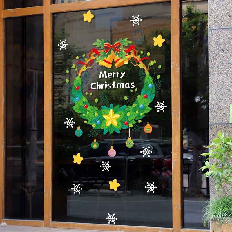 Decal trang trí Noel - Vòng Nguyệt Quế Xanh kèm chữ