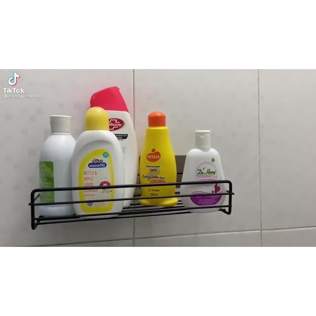 Kệ inox nhà tắm chữ nhật, kệ gia vị gắn tường, kệ nhà vệ sinh đựng đồ phòng ăn không rỉ kèm miến dán siêu dính