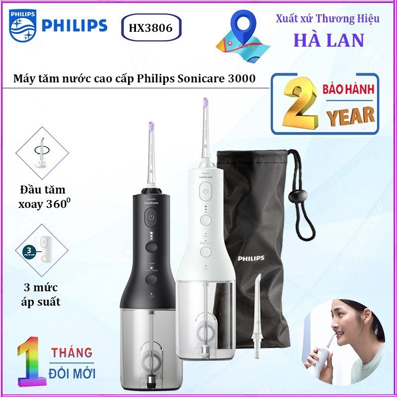 Máy tăm nước Philips Sonicare 3000 HX3806 cao cấp - Bảo hành chính hãng 24 tháng