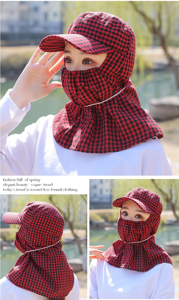 Mũ nón chống nắng nữ ninja có chìa rộng chùm kín cổ gáy kiêm khẩu trang chống nắng vải caro thoáng mát