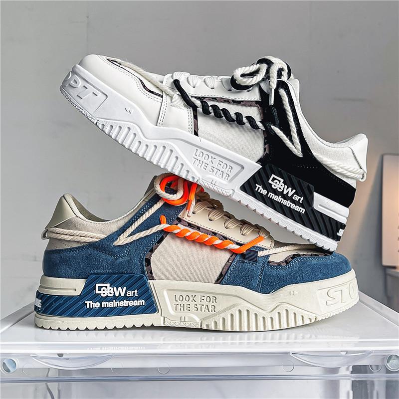 Giày thể thao nam không trượt phẳng cho người đàn ông 2023 giày thể thao nam mùa xuân thời trang thoải mái đến thủy triều cao su trưởng thành Color: Beige Shoe Size: 44