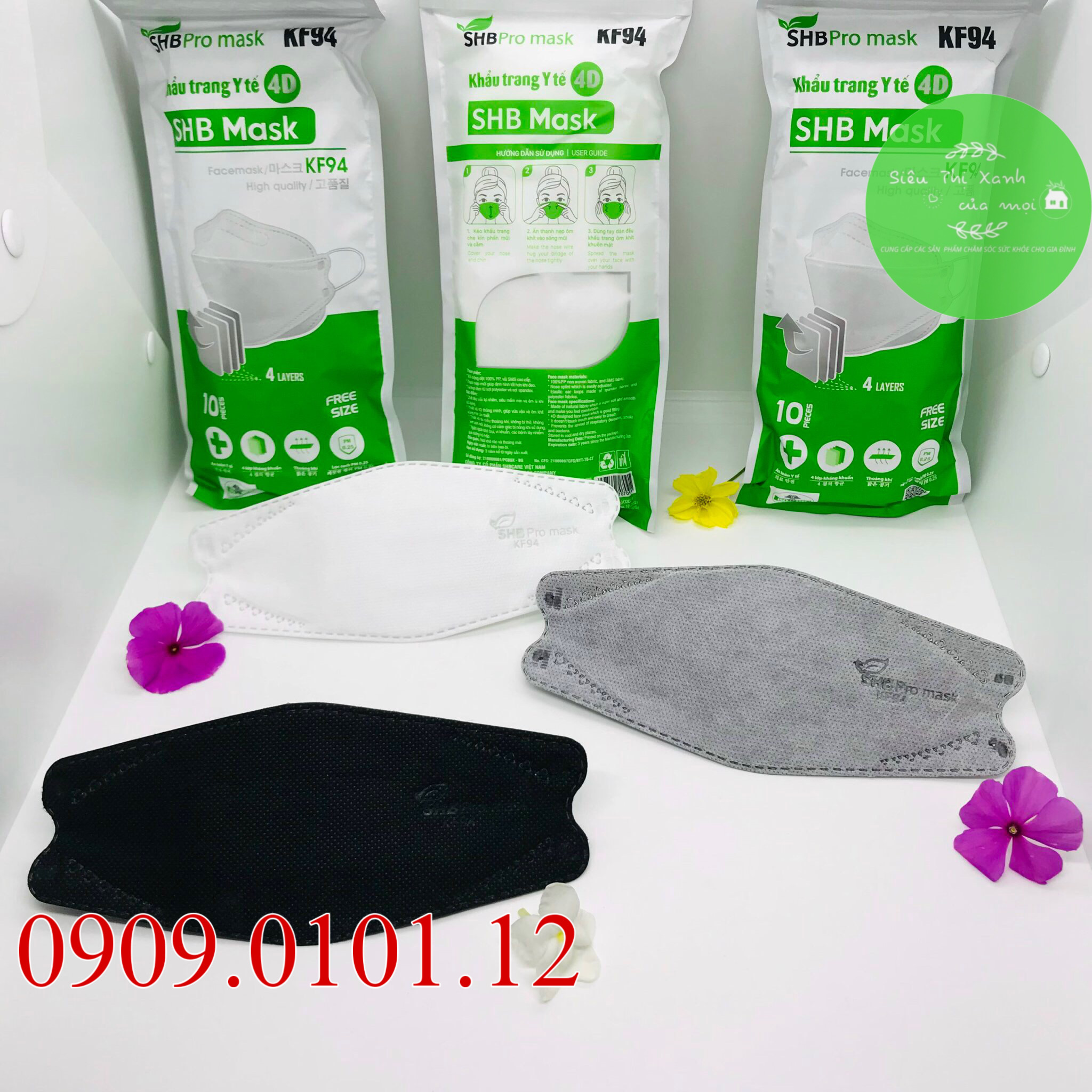 Khẩu trang kf94 SHB pro mask chính hãng, 4d mask người lớn 4 lớp kháng khuẩn thùng 300 cái