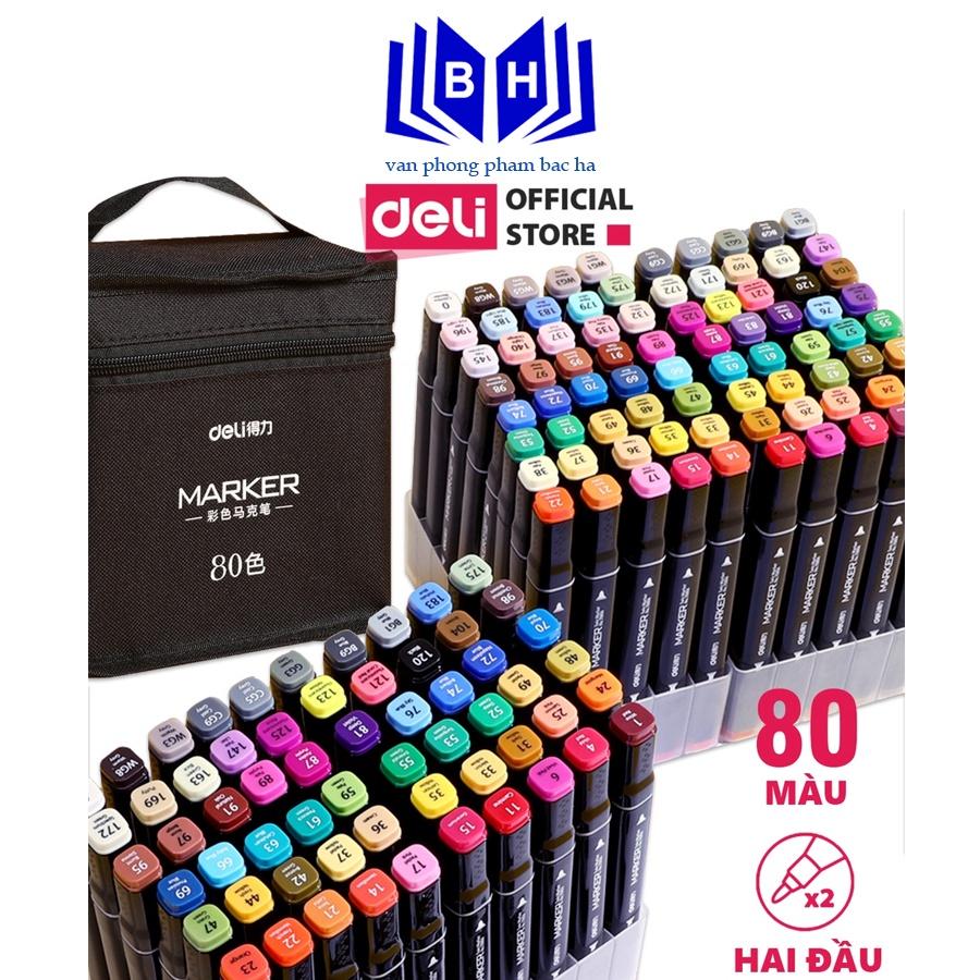 ( BẮC HÀ ) Bút màu marker chuyên nghiệp Deli -kèm túi vải - 30/40/60/80 Màu - 70806