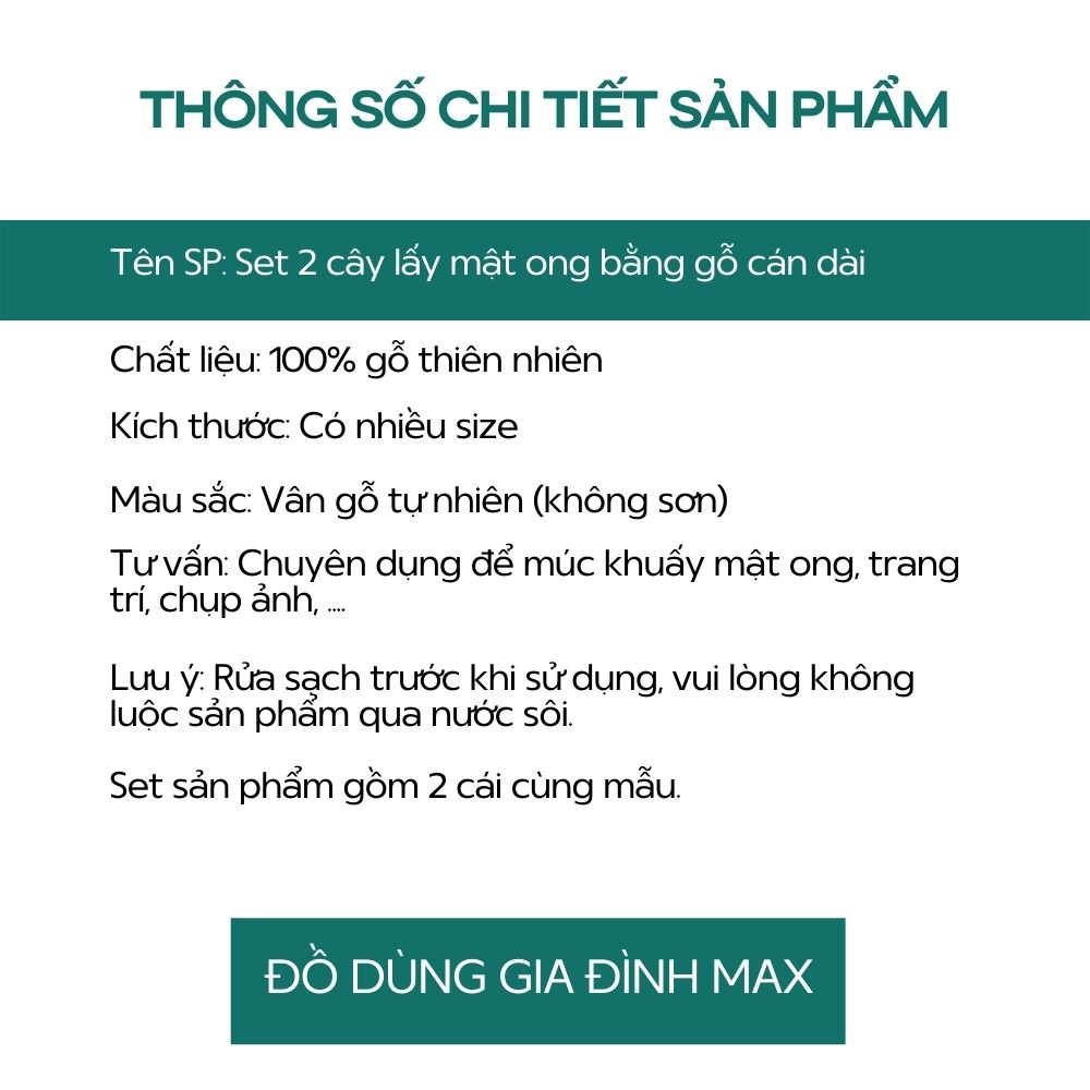 [Nhiều mẫu] Set 2 cây lấy mật ong bằng gỗ cán dài, muỗng khuấy thìa gỗ múc mật ong chuyên dụng