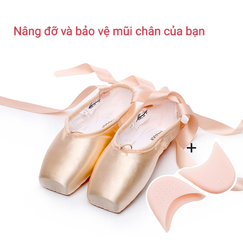 Giày múa ballet mũi cứng chuyên nghiệp, Tặng kèm cặp lót mũi giày silicon mềm mại