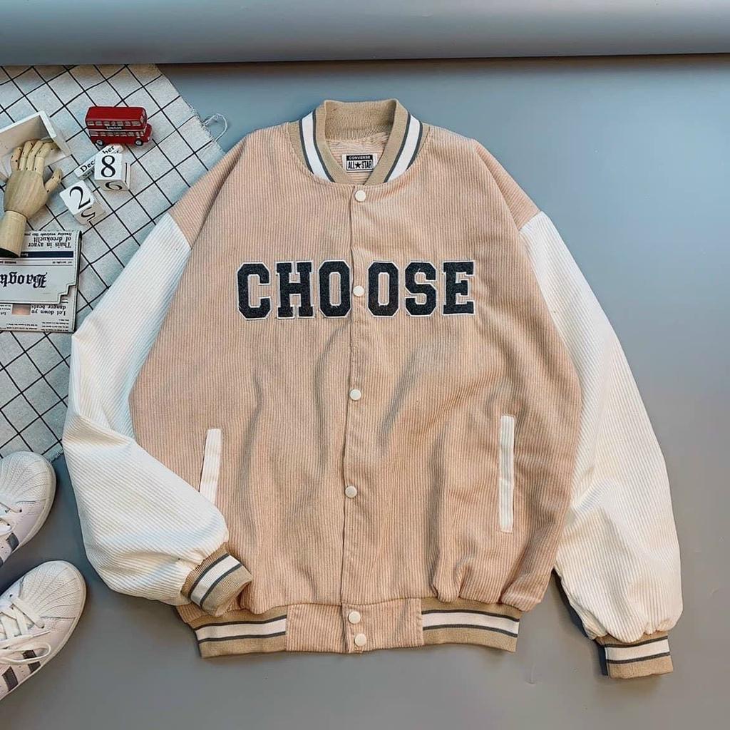 Hình ảnh Áo khoác nữ bomber nhung gân 2 lớp cực xịn CHOOSE chất nhung mịn logo thêu khoác ngoài thời trang