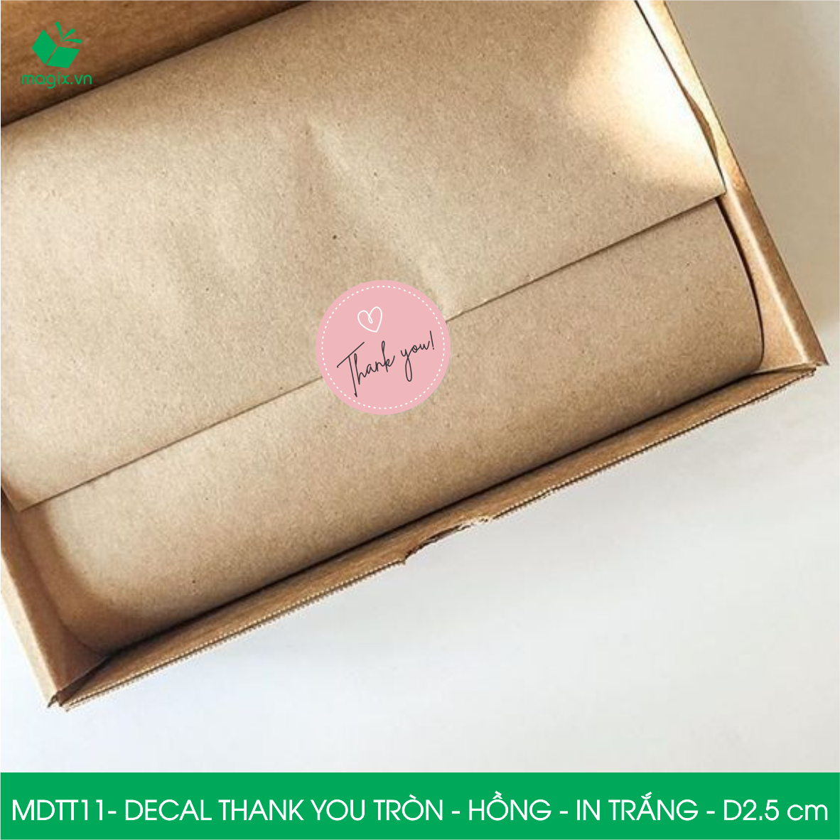 MDTT11 - D2.5cm - 500 Sticker Thank you, decal Thank you tròn dán hộp carton, tem cám ơn, nhãn dán cảm ơn trang trí gói hàng