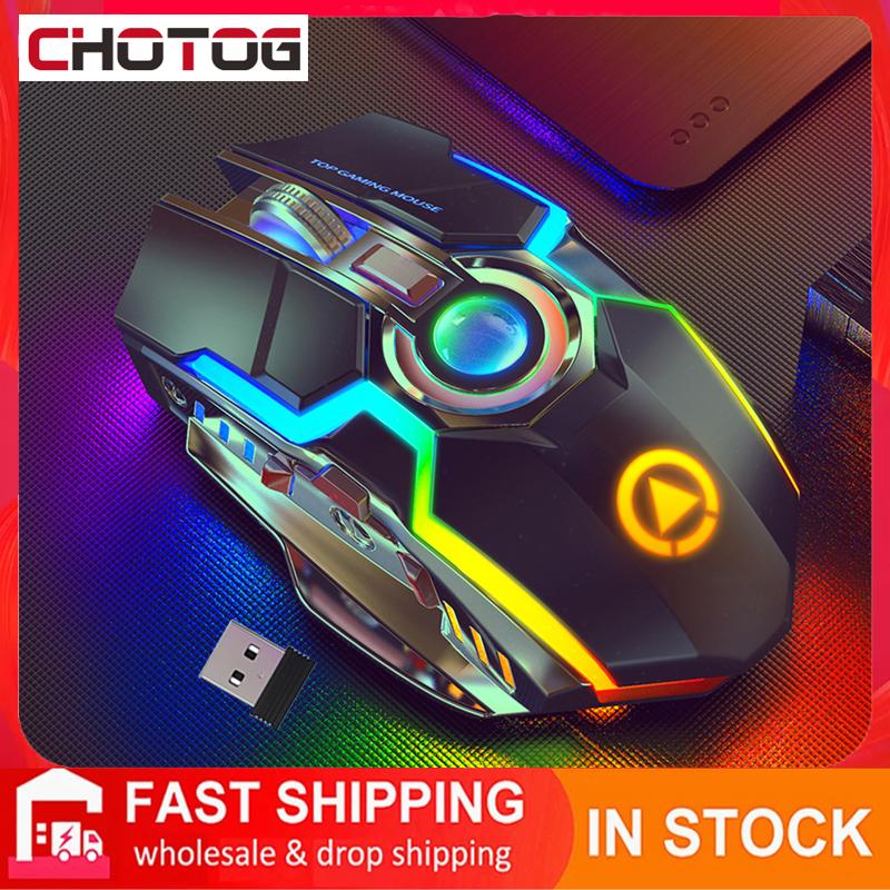 Chuột Chơi Game Không Dây Pin Sạc 2.4G Im Lặng 1600DPI Thiết RGB LED Backlit USB Thu Chuột Game Thủ Cho Máy Tính/Laptop