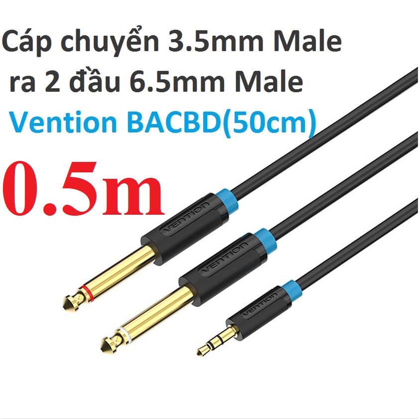 [ 3.5mm ra 2*6.5mm ] Cáp chuyển âm thanhh 3.5 Male ra 2 đầu 6.5 Male Vention BACBD - Hàng chính hãng