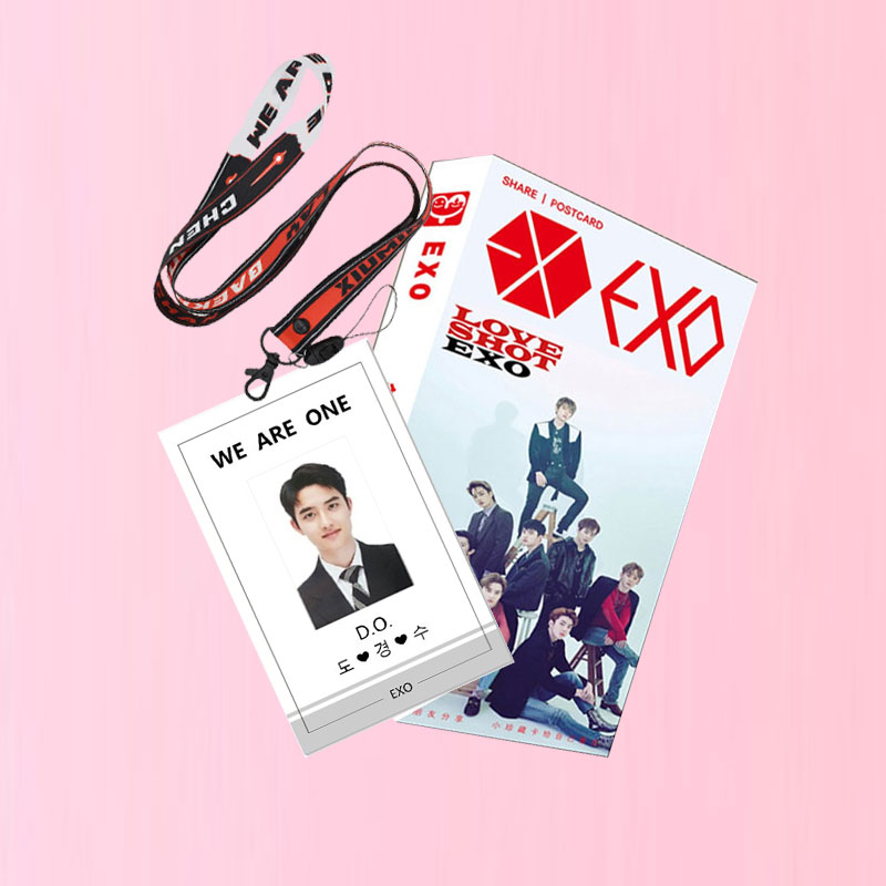 Combo postcard EXO kèm card cứng D.O EXO và dây đeo thẻ EXO