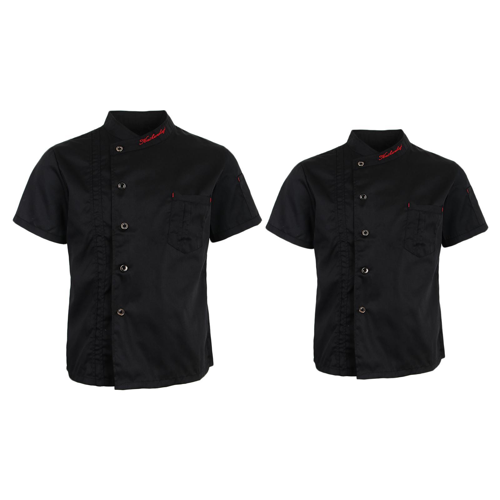 2 Pieces Durable Men Unisex Chef Jacket Coat Short Sleeve Kitchen Uniform Clothes
