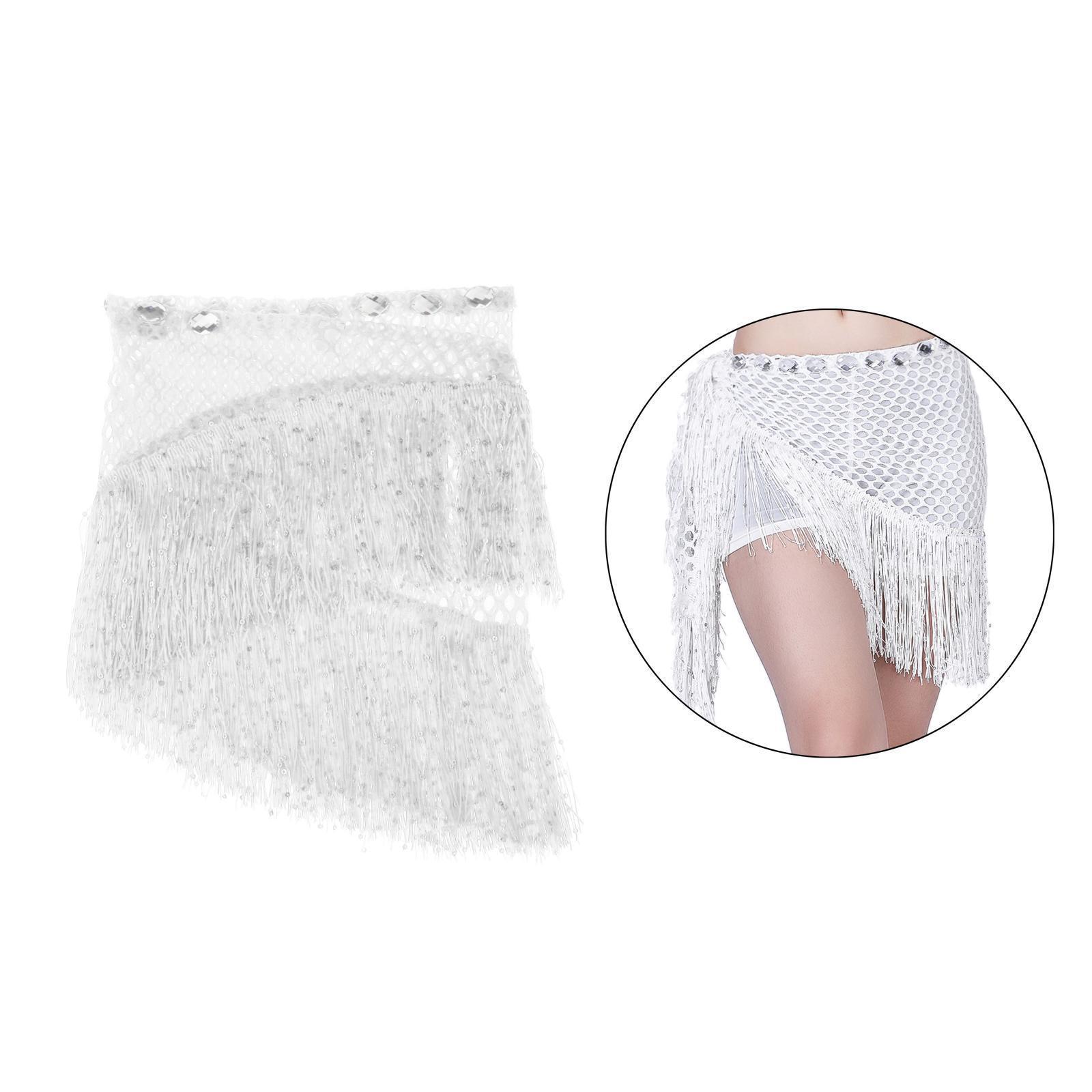 Belly Dance Hip Scarf Dance Belt Tassel Fancy Dress Skirt Belt White