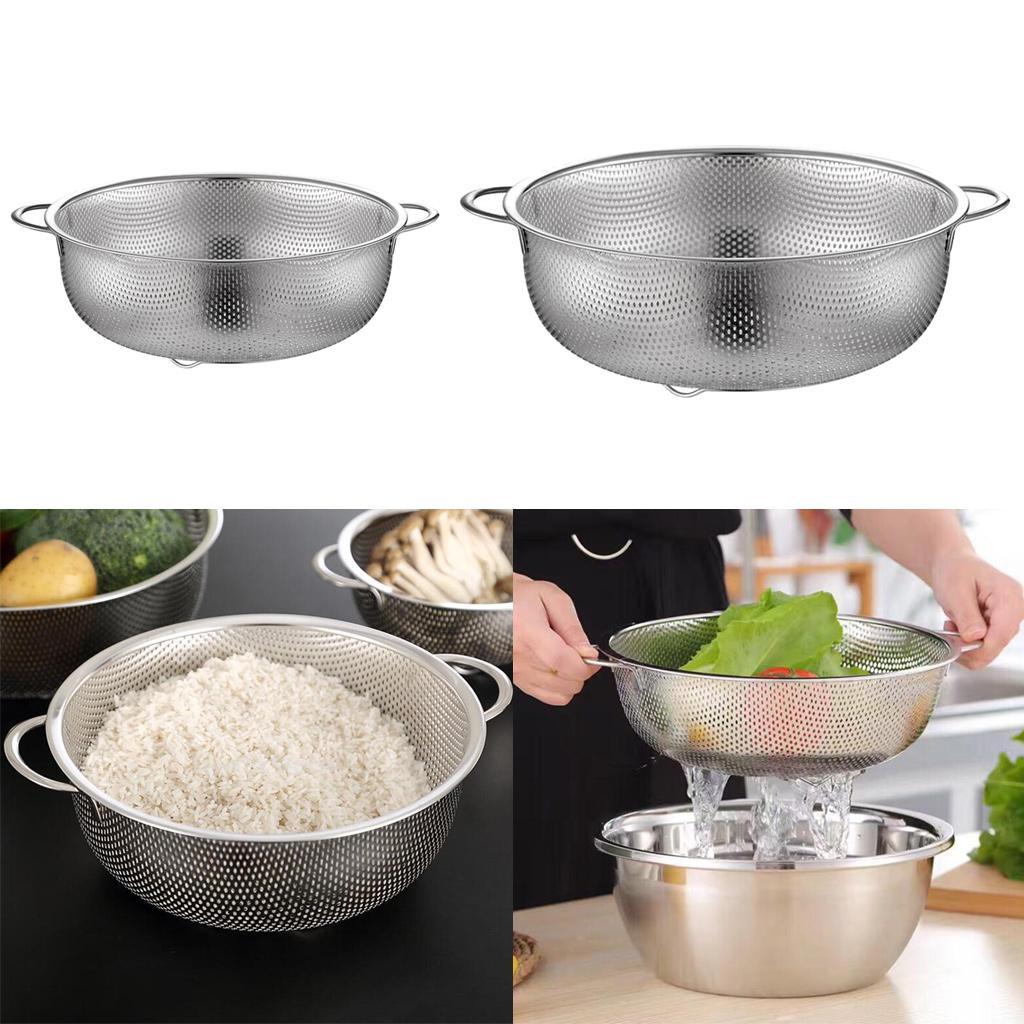 2pcs Rice Washing Nesting Bowl Drainer Kitchen Colander Stainless