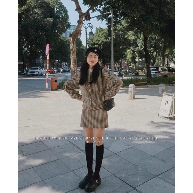 Set áo dạ tweed nữ mùa đông loại đẹp kiểu dáng tiểu thư Hàn Quốc phong cách uzzlang