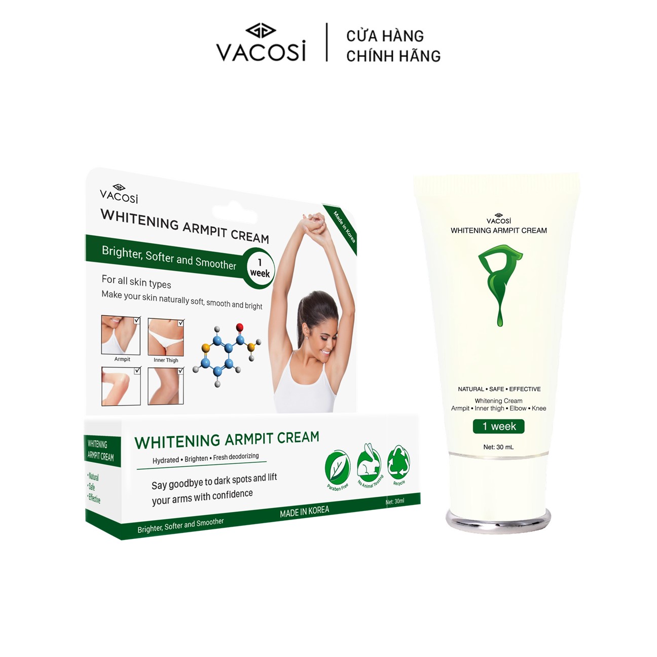 Kem dưỡng Sáng da Vùng da dưới cánh tay VACOSI WHITENING ARMPIT CREAM 30mL