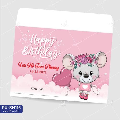 Thiệp thôi nôi – sinh nhật Pluxi bé Gái tuổi Chuột PX_SN115