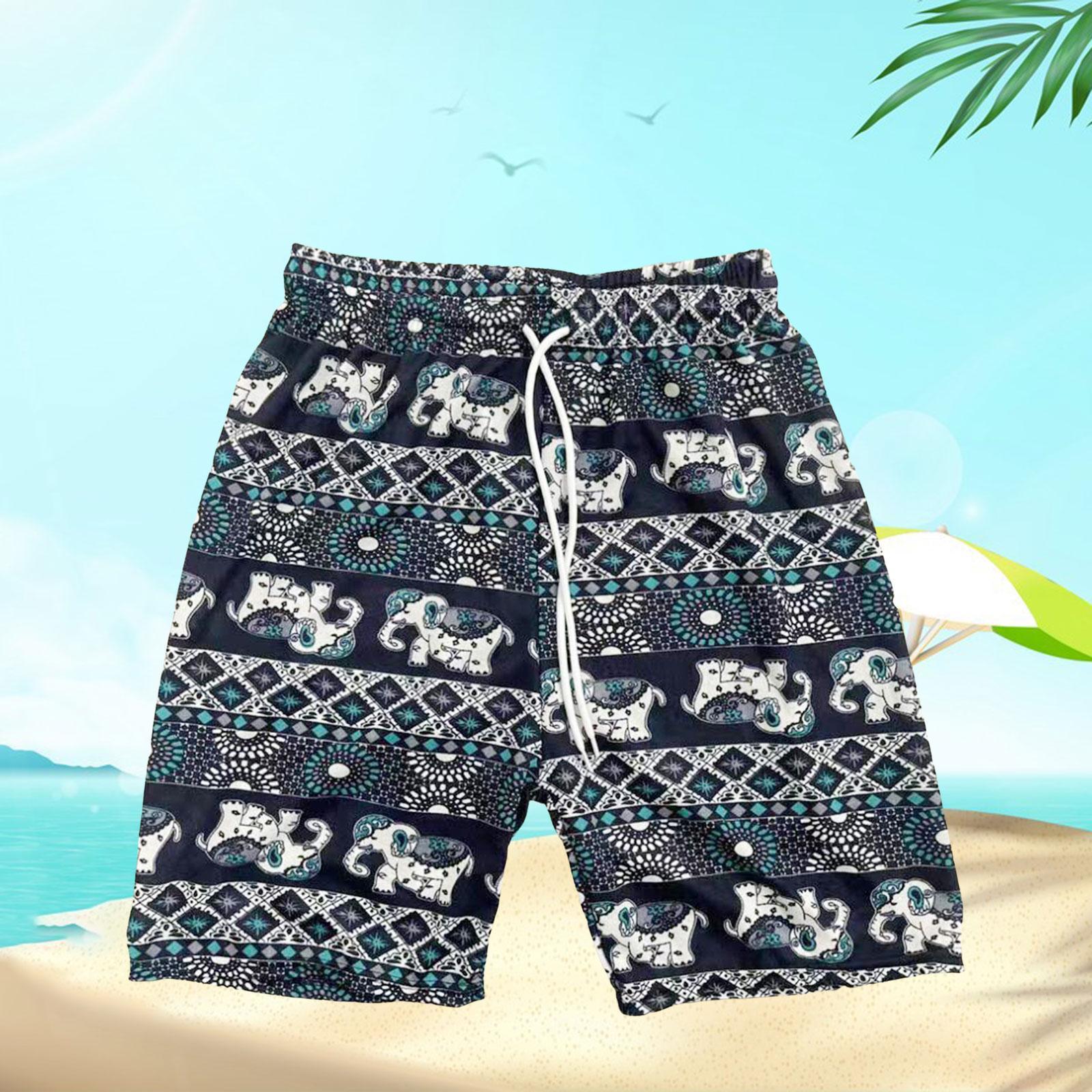 Beach Shorts Men Women Beach Trunks Loose Fit Briefs Fashion Polyester Oversized Elephant Pattern Short Pants Hippie Shorts for Beach Travel