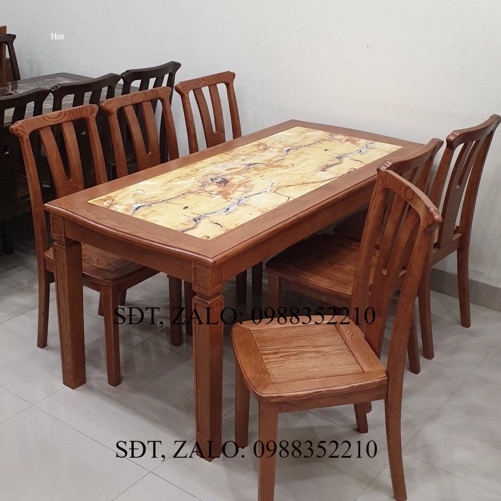 Bàn ăn gỗ sồi mặt đá 6 ghế sang trọng quý phái