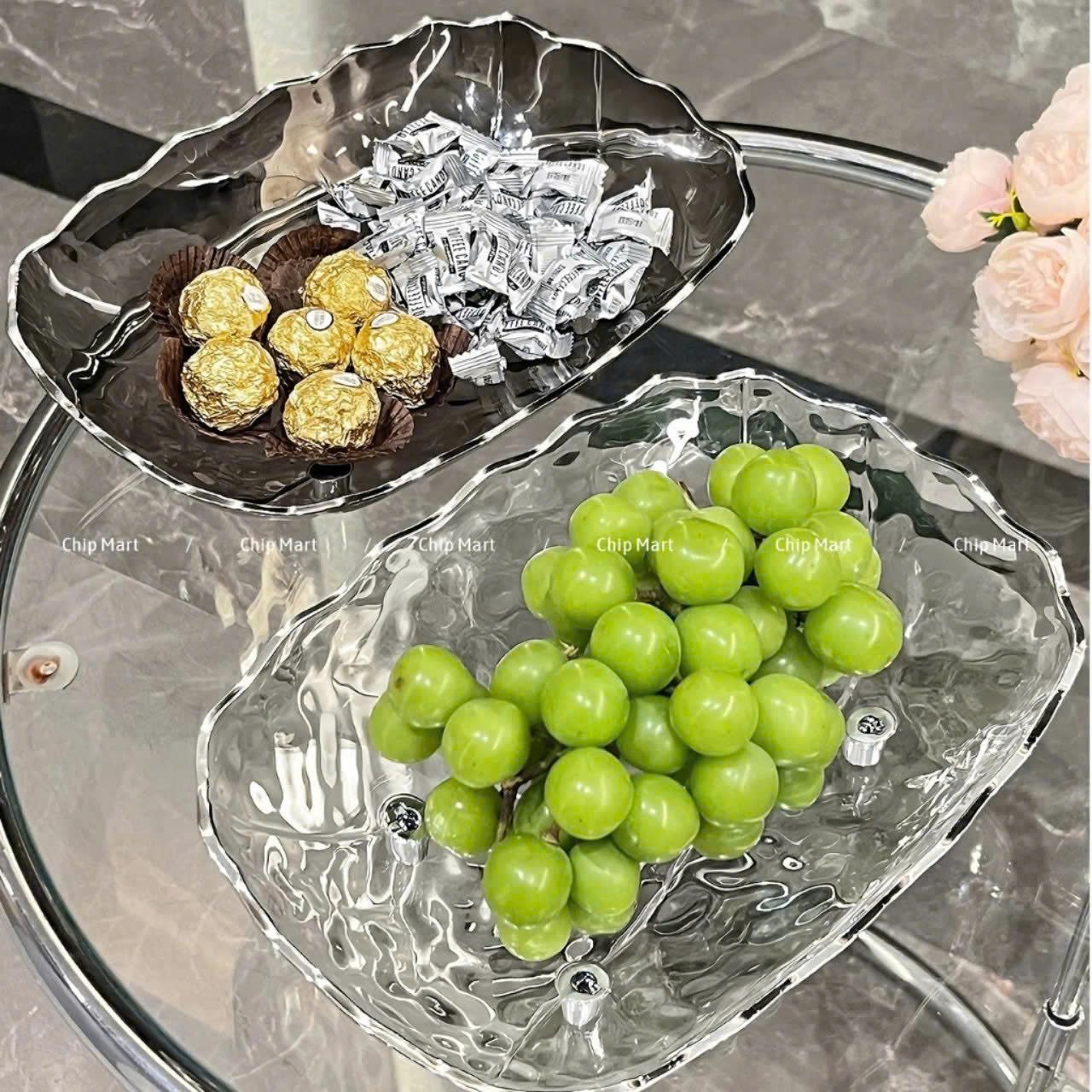 Đĩa Meka Cao Cấp Có Chân Đế Viền Ánh Kim – Khay Đựng Trái Cây- Khay Bánh KẹoTết, Hoa Quả, Decor Bàn Trà Phòng Khách - HÀNG CHÍNH HÃNG MINIIN