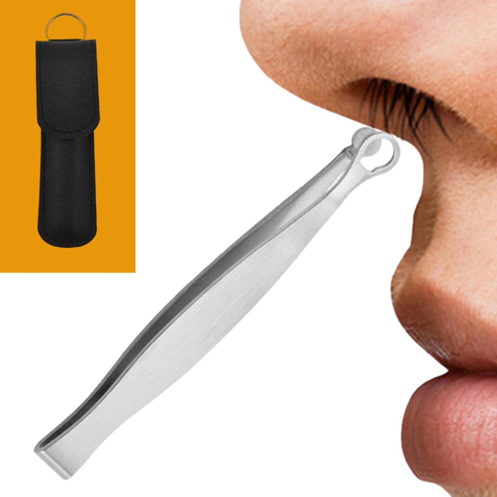 Stainless Steel Nose Hair Tweezers, Round Tip Pocket Size Water Resistant Eyebrow Clippers for Nose Cleaning Makeup Women Men Sideburns