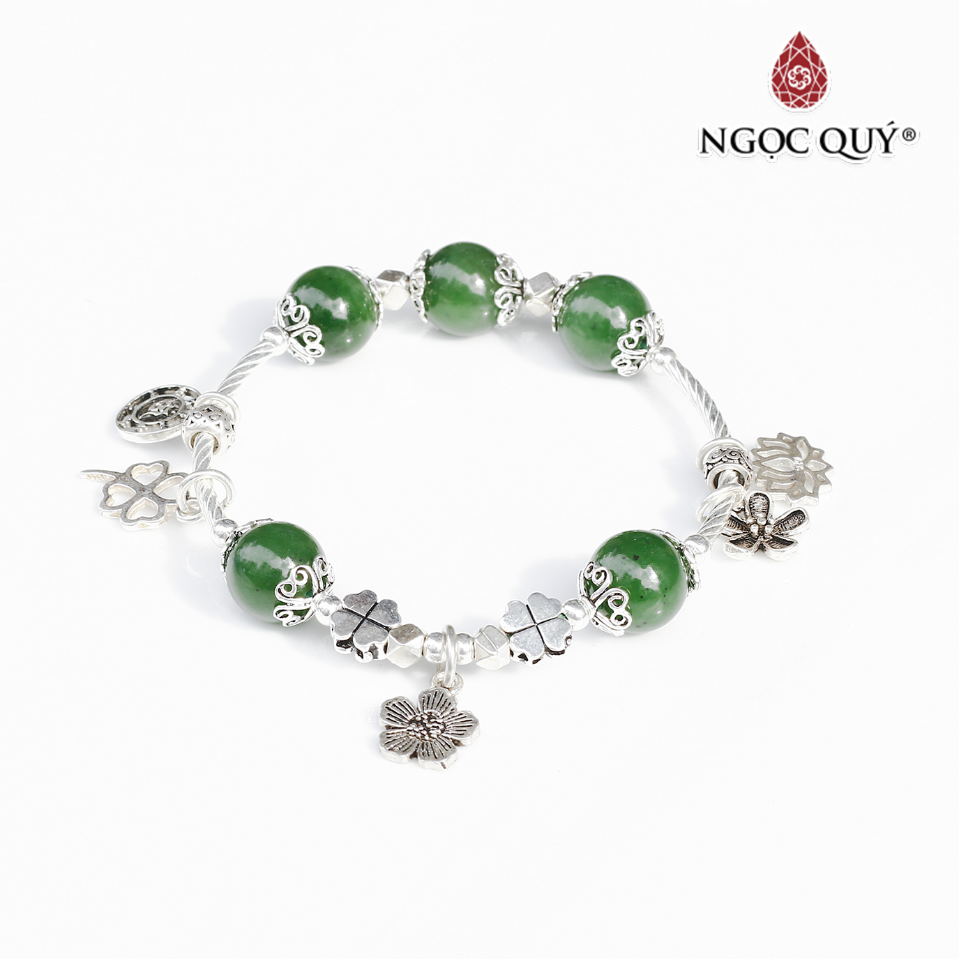 Vòng tay đá thiên nhiên 9mm phối charm cỏ 4 lá - Ngọc Quý Gemstones