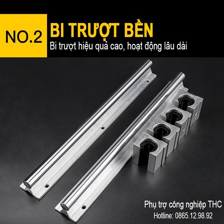 Thanh Trượt Ray Trượt Tròn Máy Cưa Bàn Mini (2 Ray Ø20 dài 1 mét + 4 Ổ Bi) Ty Trượt Có Đế SBR Mạ Crom Chống Rỉ Cao Cấp