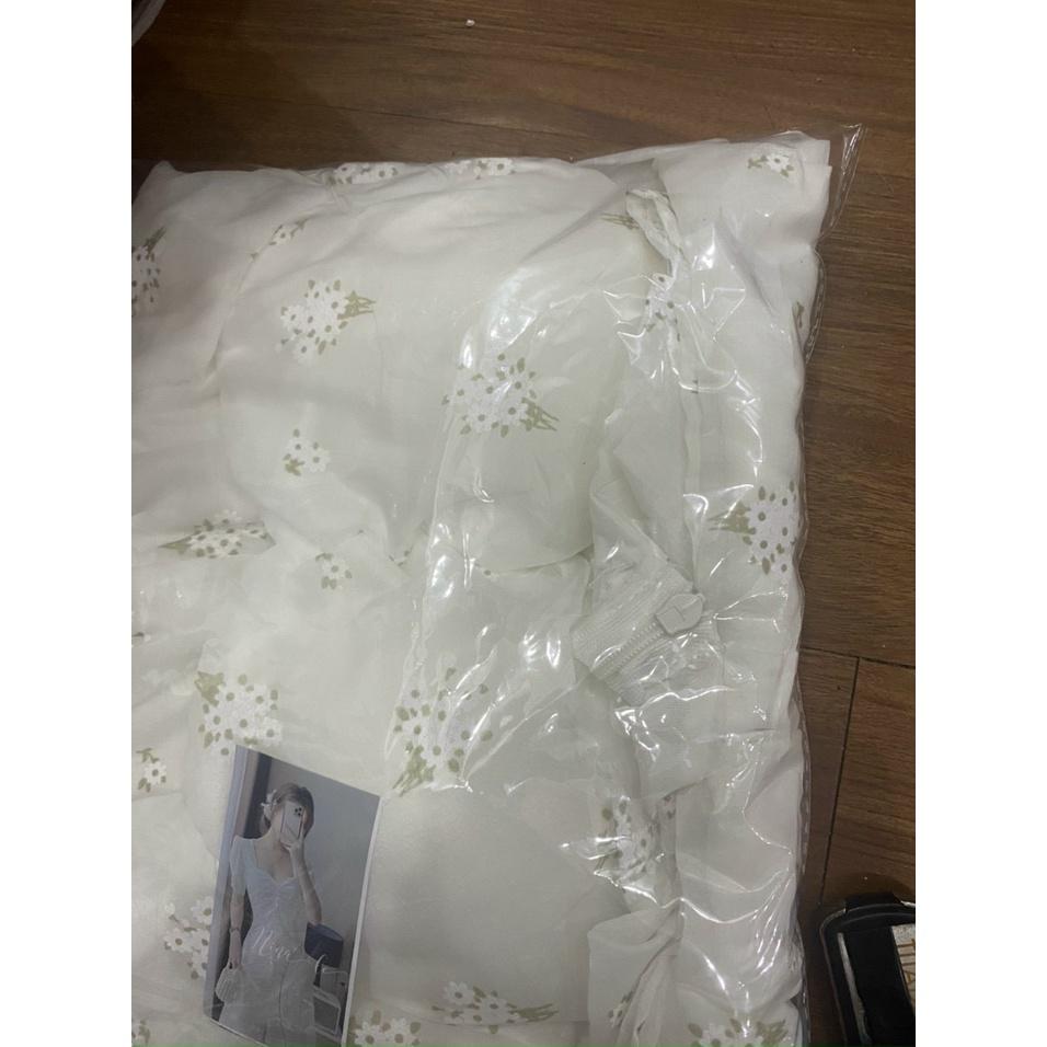 Váy đầm nữ dáng xuông tay phồng họa tiết hoa phong cách tiểu thư nhã nhặn