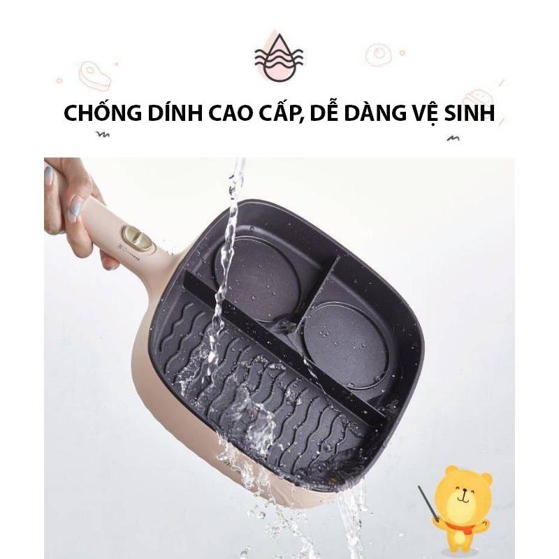 Chảo Điện 3 Ngăn Đa Năng - Chảo Chống Dính Cao Cấp - Chảo Ốp La Trứng, Làm Bánh Mì, Chiên,Xào - Siêu tiện lợi