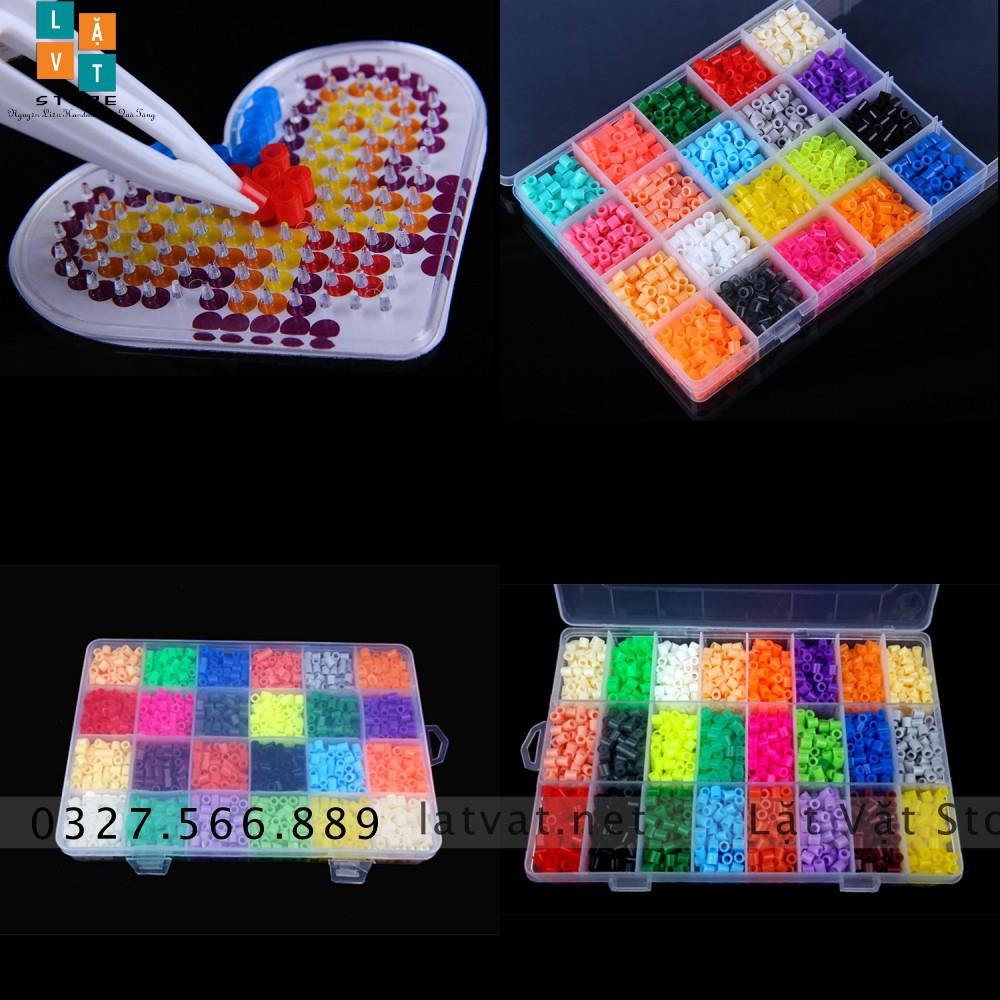 Bộ 2400 hạt nhựa gồm 24 màu và dụng cụ cơ bản, hama beads, perler bead, hạt đậu thần kì, đồ chơi trí tuệ