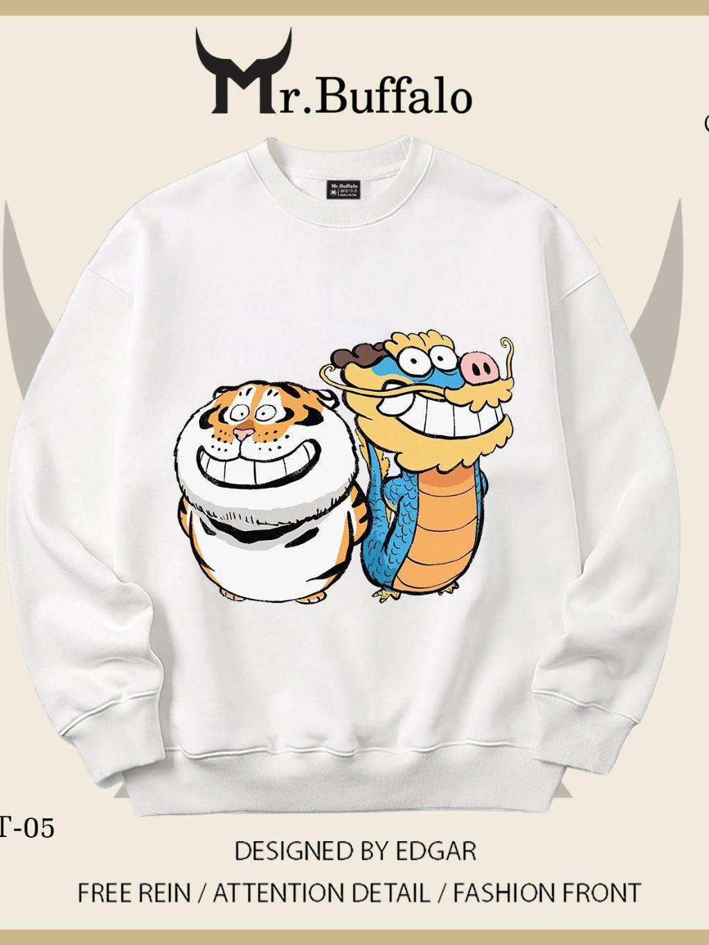 Áo Sweater Hổ, Rồng Vô tri Mr.Buffalo - VT04 Trắng