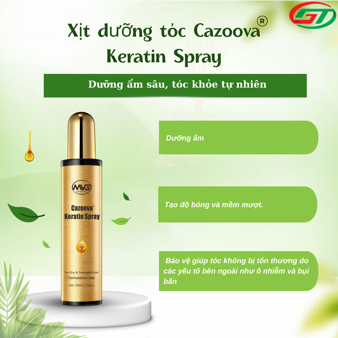 Xịt Dưỡng Tóc Cazoova Keratin Spray 200ml - Dưỡng Ẩm, Giúp Tóc Bóng Mượt, Ngăn Gãy Rụng