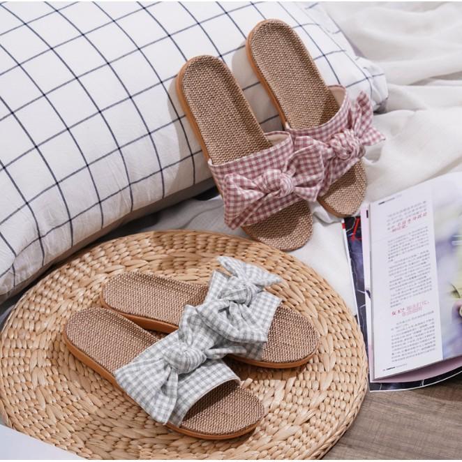 Dép Cói Quai Vải Phối Nơ Caro