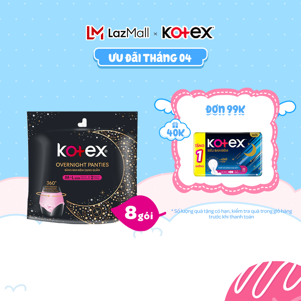 Combo 8 gói BVS Kotex Ban Đêm dạng quần cỡ M/L/L/XL 2 miếng