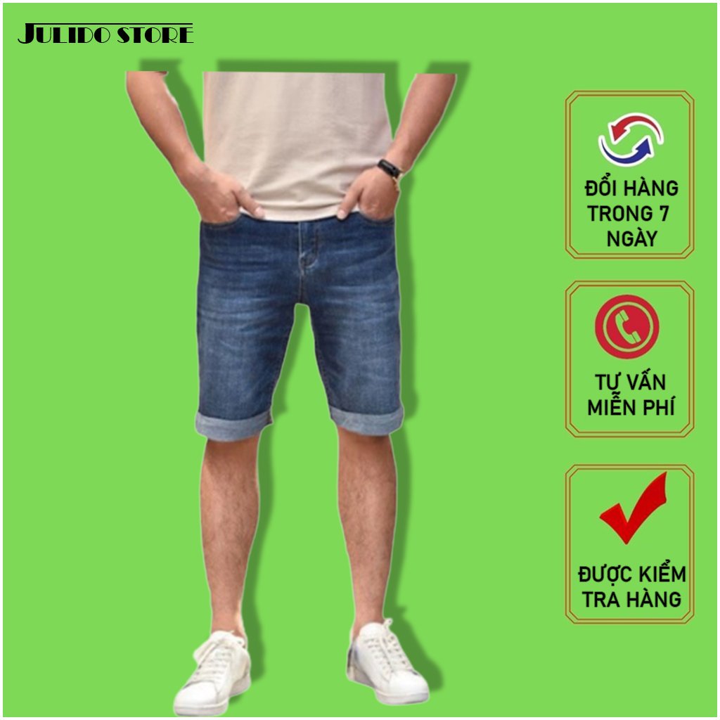 Quần short jeans nam Mẫu S08 eo co dãn xanh rách loang 1 tí bạc săn lai thiết kế phong cách thời thượng dạo phố Julido thời trang hàn quốc