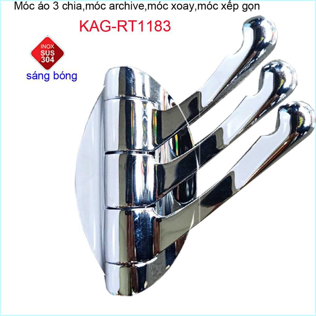 Móc treo đồ cao cấp Inox, móc áo phòng tắm Inox 304, móc 3 chia xoay KAG-RT1183