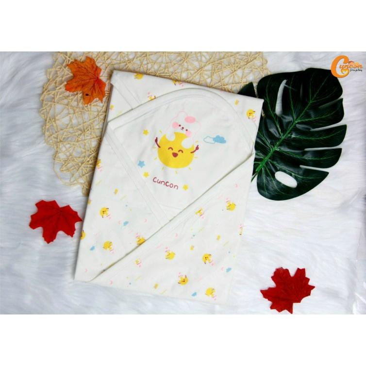 Khăn ủ, Khăn quấn ủ, khăn choàng bế cao cấp có mũ CUNCON cho bé sơ sinh | Chất liệu cao cấp 100% cotton dày dặn, ấm áp, mềm mại