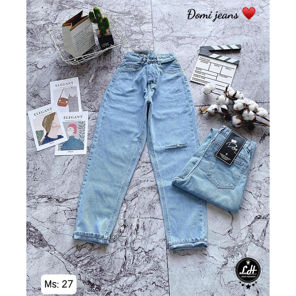 Quần baggy jean nữ rách gối 1 line Lê Huy Fashion kiểu 1 nút hàng đẹp MS 27