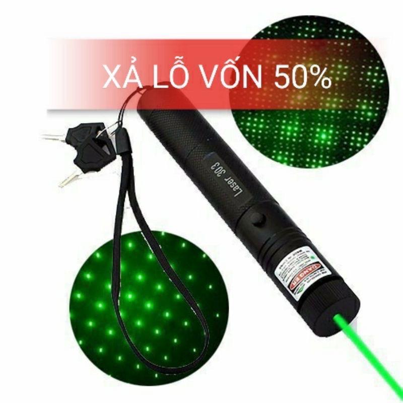 ( fee Síp) Combo đèn chiếu tia laser 303 (đèn + sạc + pin 4800mAh) - bút lazer tia sáng xanh