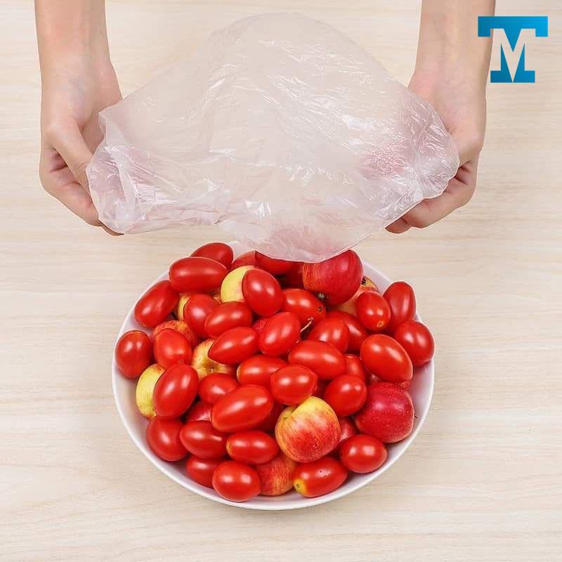 Gói 100c Màng Bọc Thực Phẩm Có Chun Co Dãn Tái Sử Dụng Kèm Túi Gấu