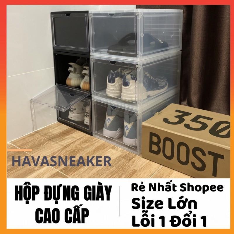 Hộp Đựng Giày Nhựa Cứng Cao Cấp Size Lớn, Cửa Nam Châm Lắp Ráp Tiện Lợi (hộp xịn nắp mờ)