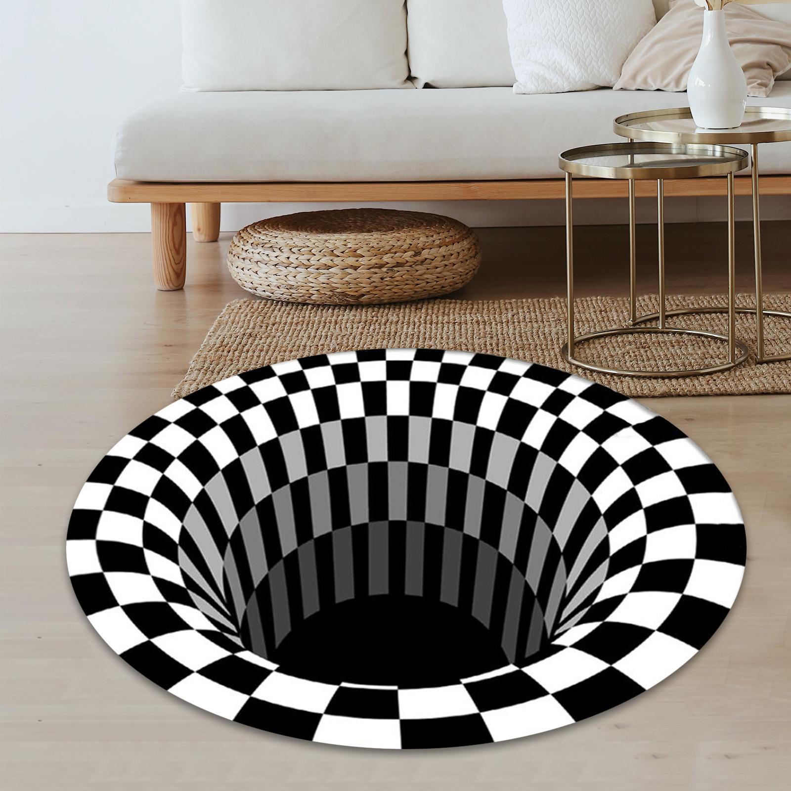 Visual Illusion Area Rug, 3D Effect Area Rugs, Durable Polyester Round Doormat, Black White Carpet for Entryway Home Decoration, Machine Washable
