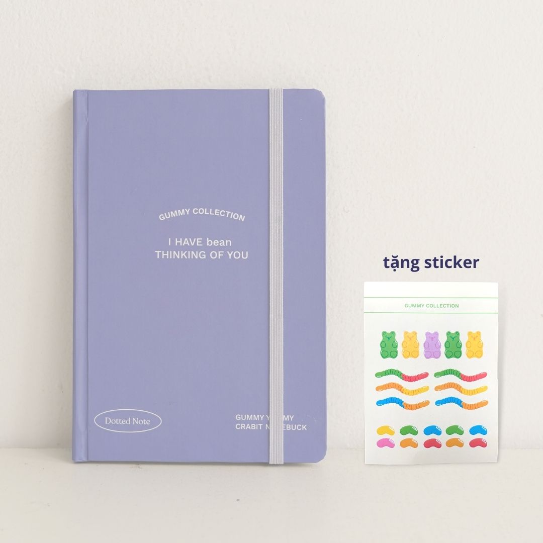Tặng Sticker Sổ Tay Bỏ Túi Crabit Ruột Dotgrid, 100Gsm, 120 Trang - Gummy Bear - Bean - Xanh Tím