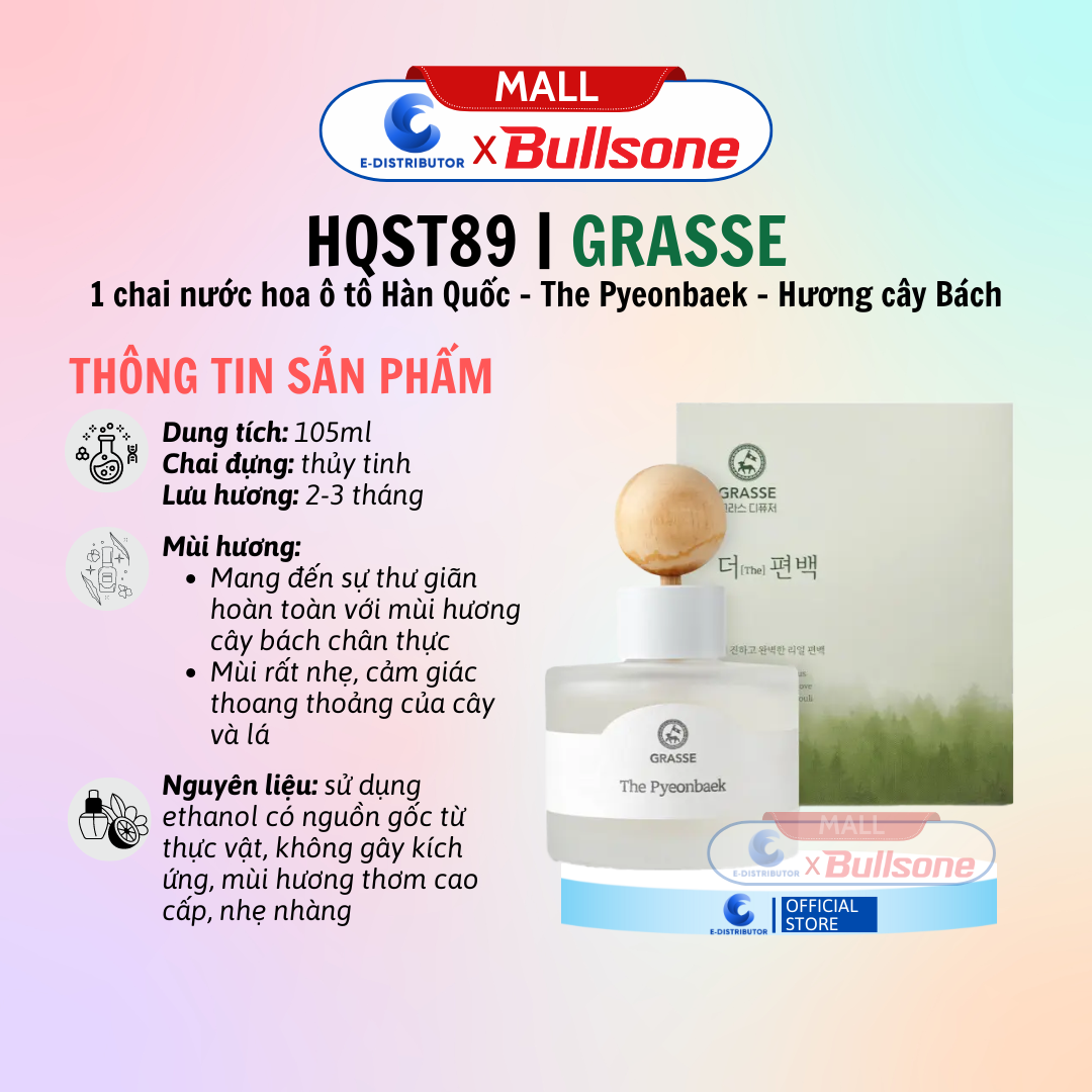 Nước hoa ô tô Bullsone Grasse The Pyeonbaek (Cypress- 1 Chai/Hộp) / Peach Fuzz (2 Chai/Hộp) - Dung Tích 105mL - Hàng chính hãng