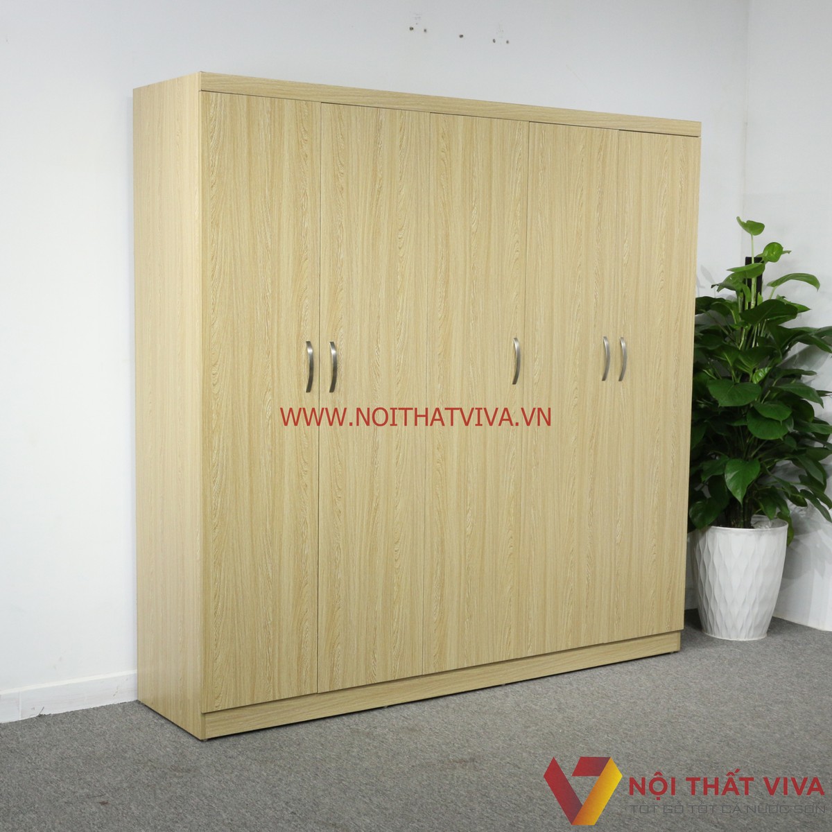 Tủ Áo 5 Cánh Gỗ MDF Melamine Màu Lim