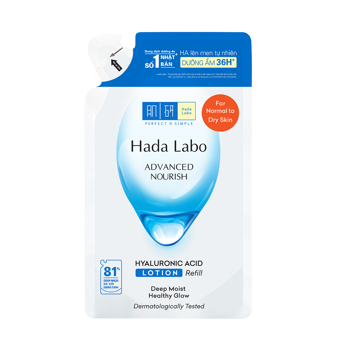 Túi refill lotion dưỡng ẩm Hada Labo Advance Nourish Hyaluronic Acid cho da thường và da khô 170ml