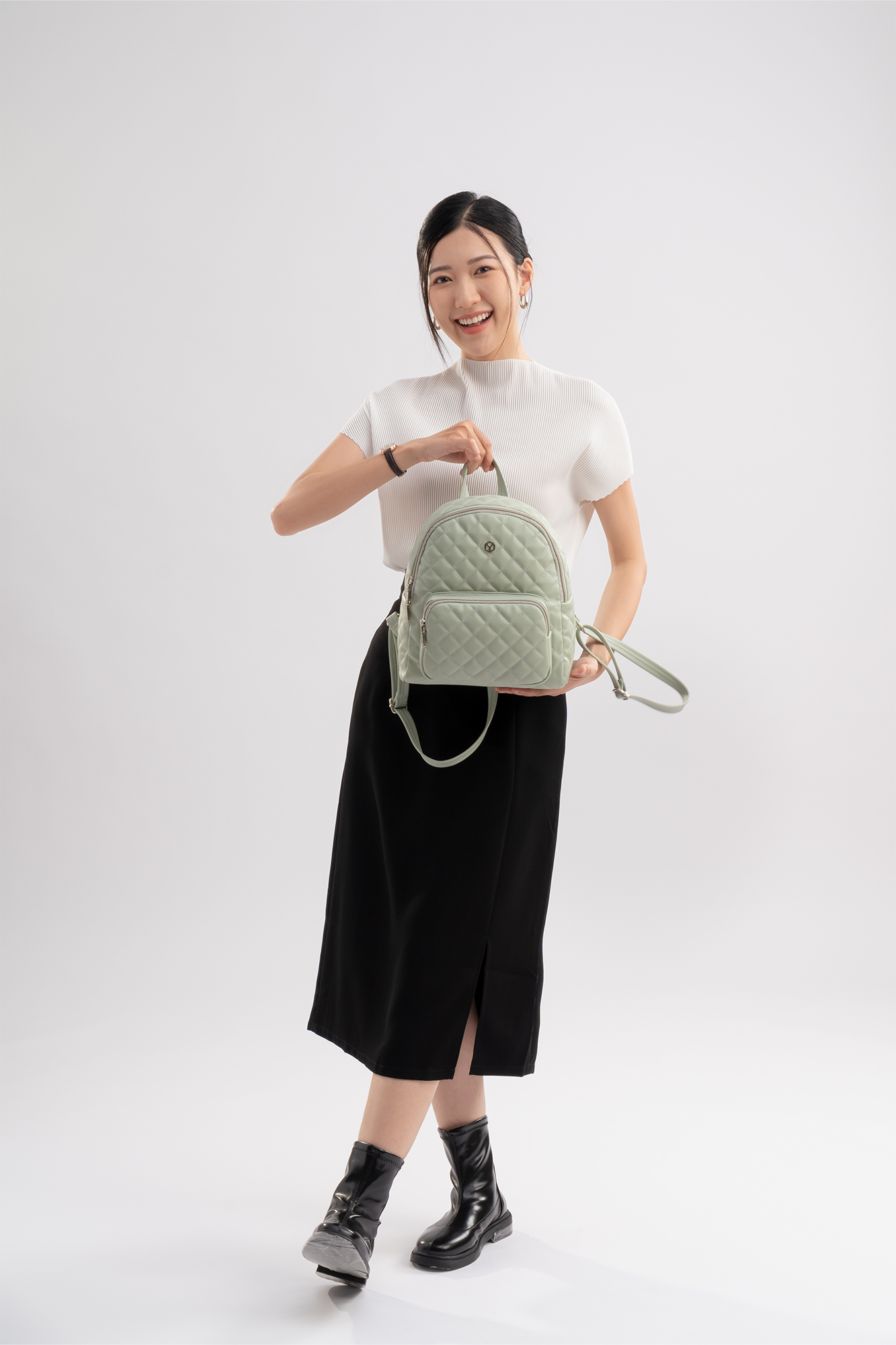 Balo Yuumy ( Thời trang nữ họa tiết hình thoi cỡ trung - Balo da Seasand YBA93 )