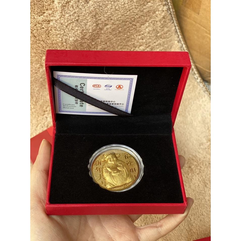 Hộp Đồng Xu Hình Thần Tài Mạ Vàng 24k Tặng Kèm Túi Xách